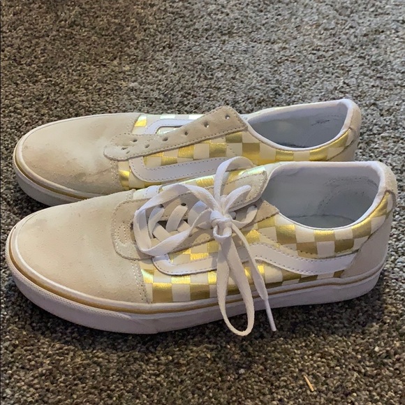 gold checkered vans